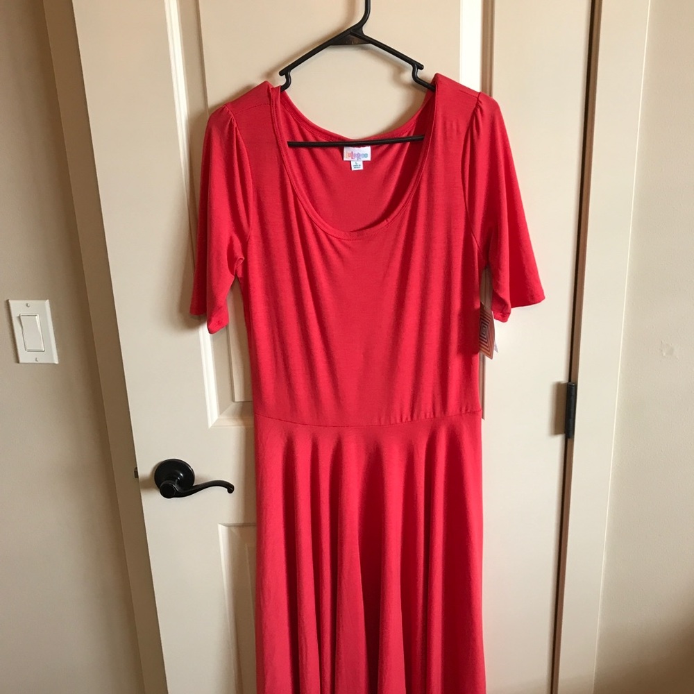 Red LulaRoe Nicole dress.